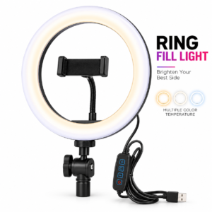 10-inch LED ring light with tripod stand and phone holder